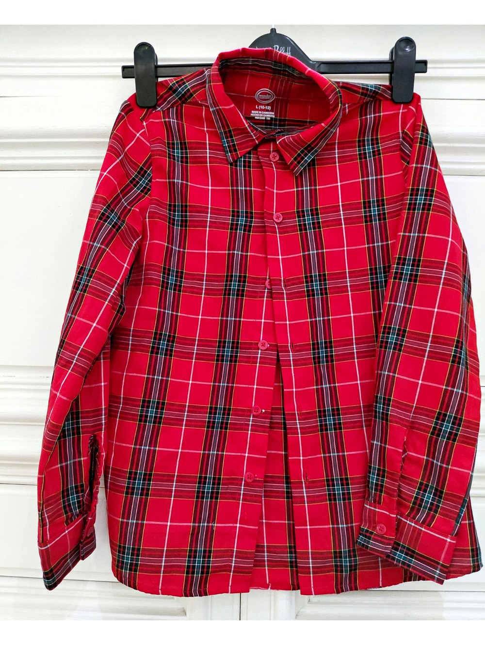 Wonder Nation Boys Red Plaid Long Sleeve Collared Button-Up Shirt Size L